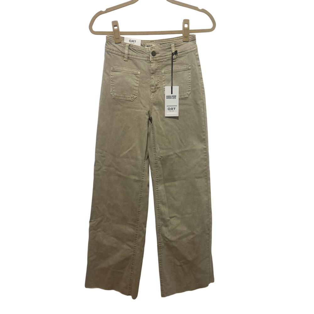 Oat Cream Beige Front Pockets High Rise Wide Leg Raw Hem Denim Jeans 4/27 NWT